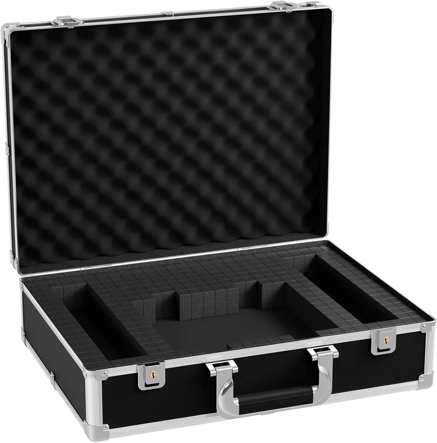 17 Inch Hard Shell Carrying Case, Aluminum Alloy Sturdy Build, Customizable Pre-Diced Foam, Suitable for Wireless Mic System Storage & Camera Gear Transportation, Black