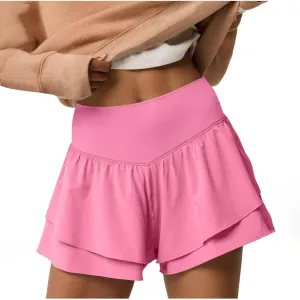 2 in 1 Running Shorts for Women Flowy High Waisted Athletic Shorts Double Layered Ruffle Workout Tennis Skirt Skorts