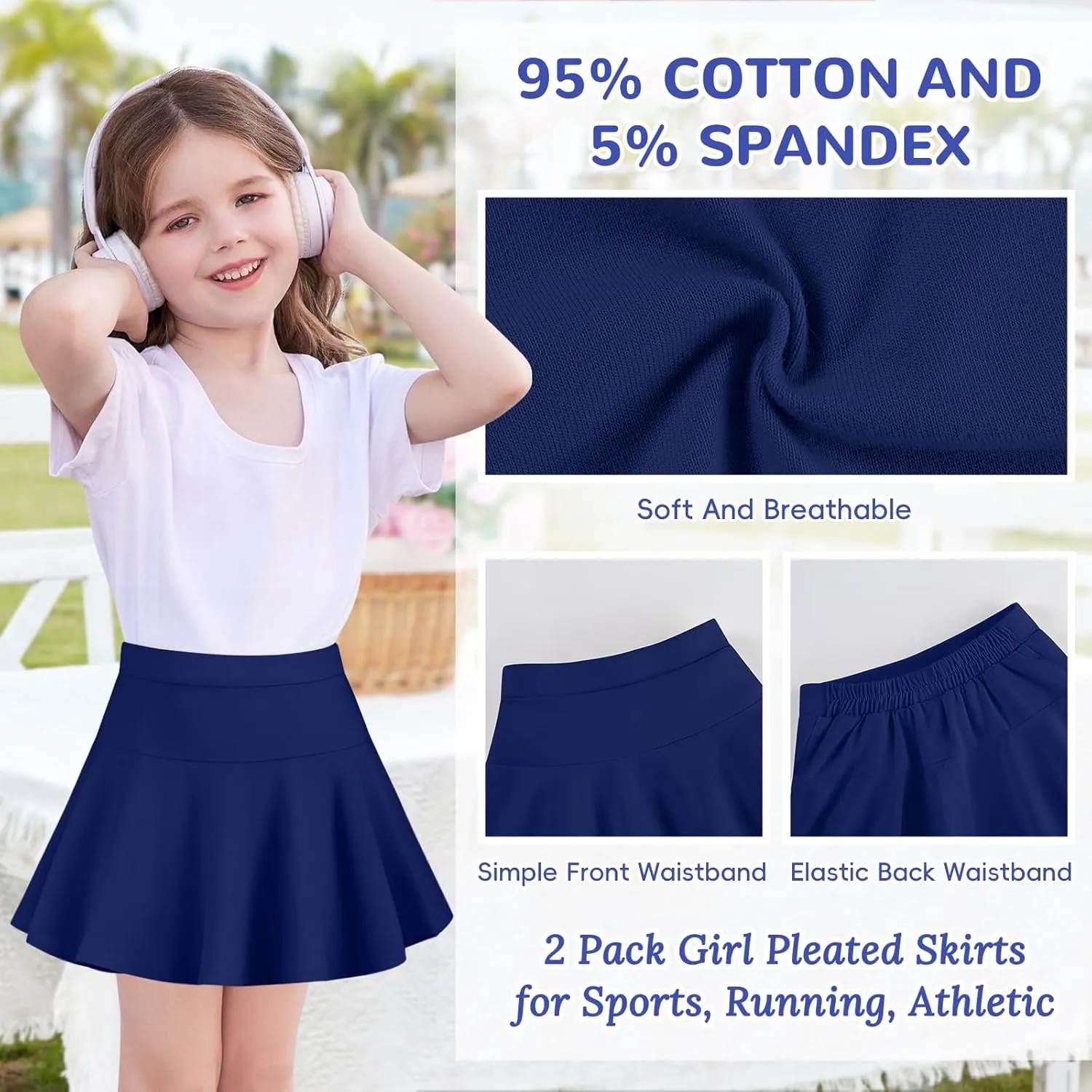 2 Pack Little Girls Tennis Skirt Skorts Built in Shorts Toddler Flowy Athletic Skirts Skorts for Girls with Pockets