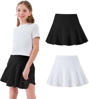 2 Pack Little Girls Tennis Skirt Skorts Built in Shorts Toddler Flowy Athletic Skirts Skorts for Girls with Pockets