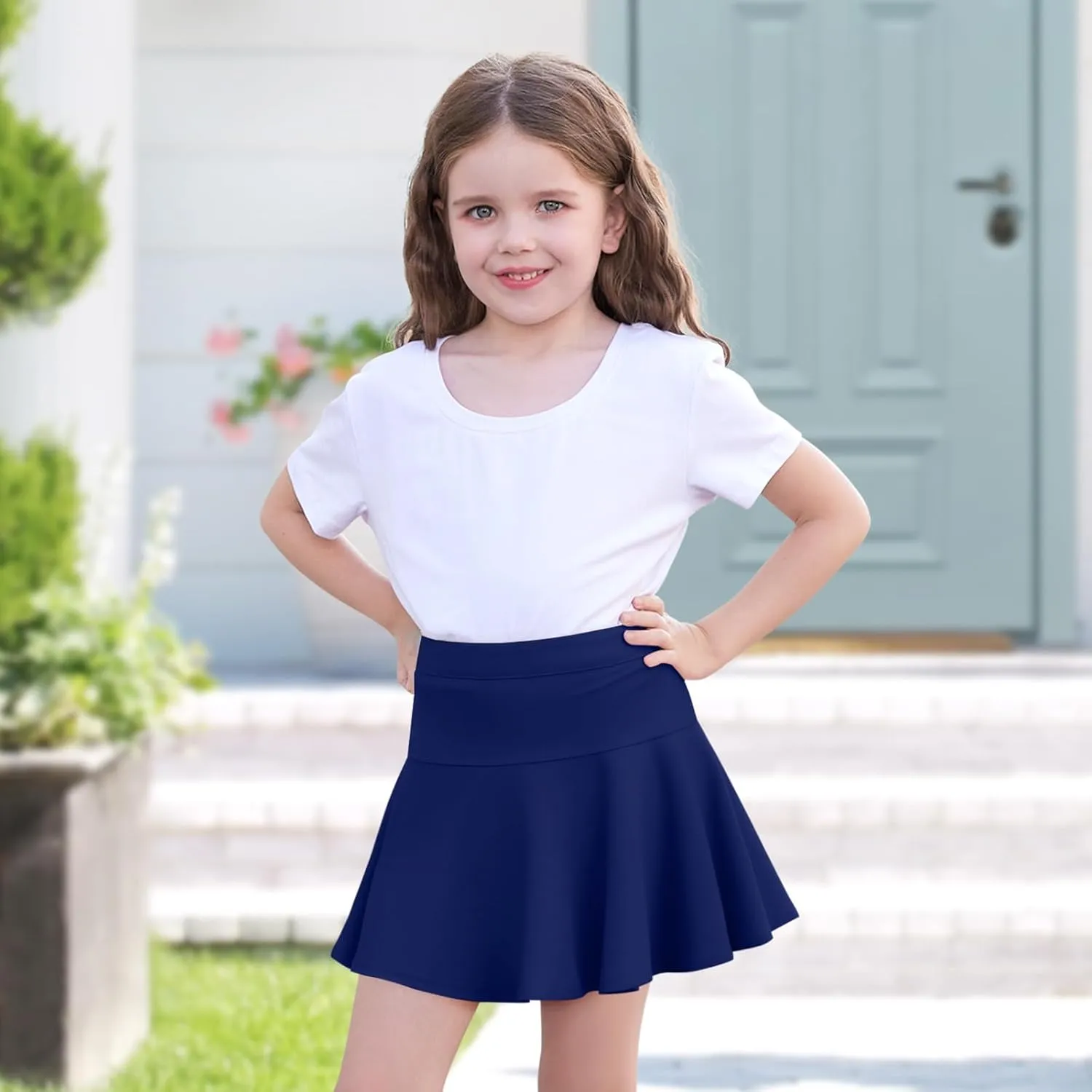 2 Pack Little Girls Tennis Skirt Skorts Built in Shorts Toddler Flowy Athletic Skirts Skorts for Girls with Pockets