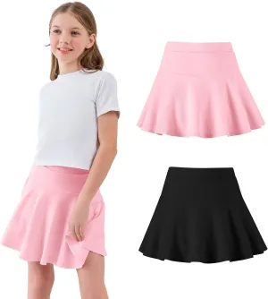 2 Pack Little Girls Tennis Skirt Skorts Built in Shorts Toddler Flowy Athletic Skirts Skorts for Girls with Pockets