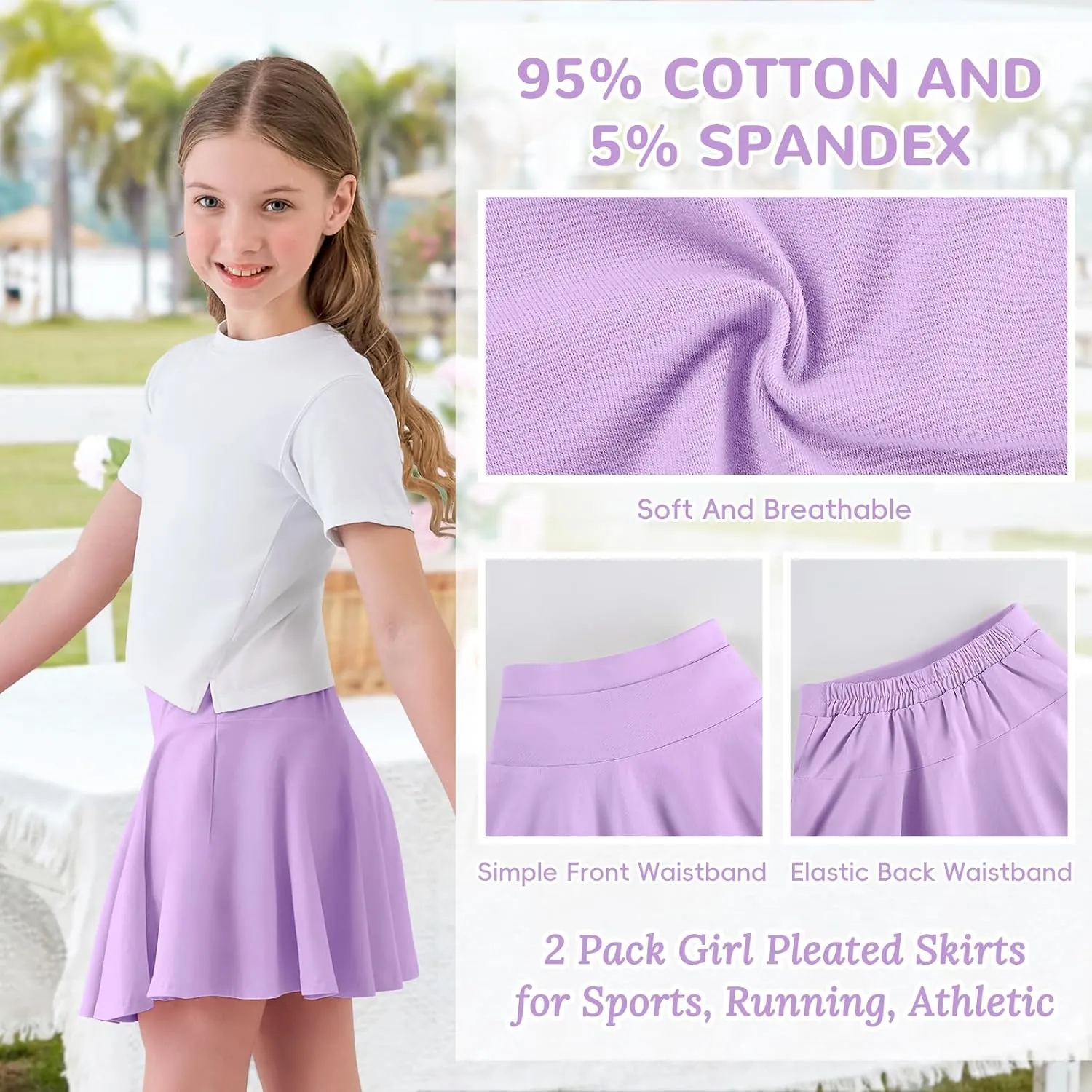 2 Pack Little Girls Tennis Skirt Skorts Built in Shorts Toddler Flowy Athletic Skirts Skorts for Girls with Pockets