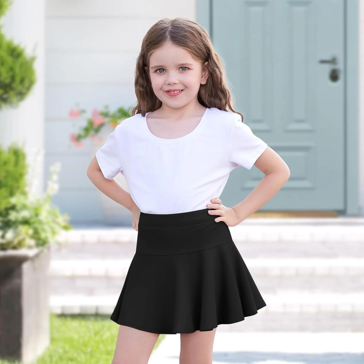 2 Pack Little Girls Tennis Skirt Skorts Built in Shorts Toddler Flowy Athletic Skirts Skorts for Girls with Pockets