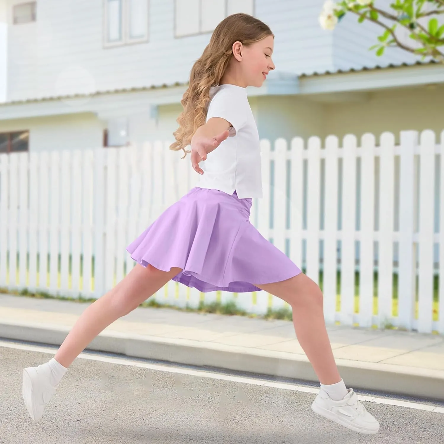 2 Pack Little Girls Tennis Skirt Skorts Built in Shorts Toddler Flowy Athletic Skirts Skorts for Girls with Pockets