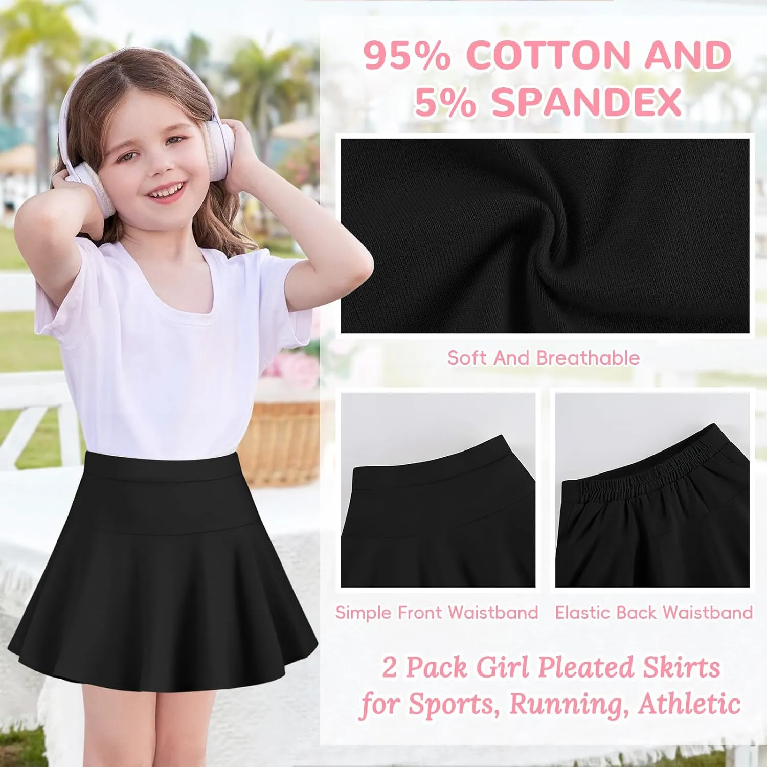 2 Pack Little Girls Tennis Skirt Skorts Built in Shorts Toddler Flowy Athletic Skirts Skorts for Girls with Pockets