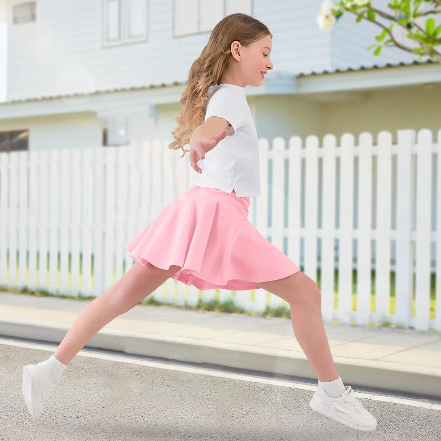 2 Pack Little Girls Tennis Skirt Skorts Built in Shorts Toddler Flowy Athletic Skirts Skorts for Girls with Pockets