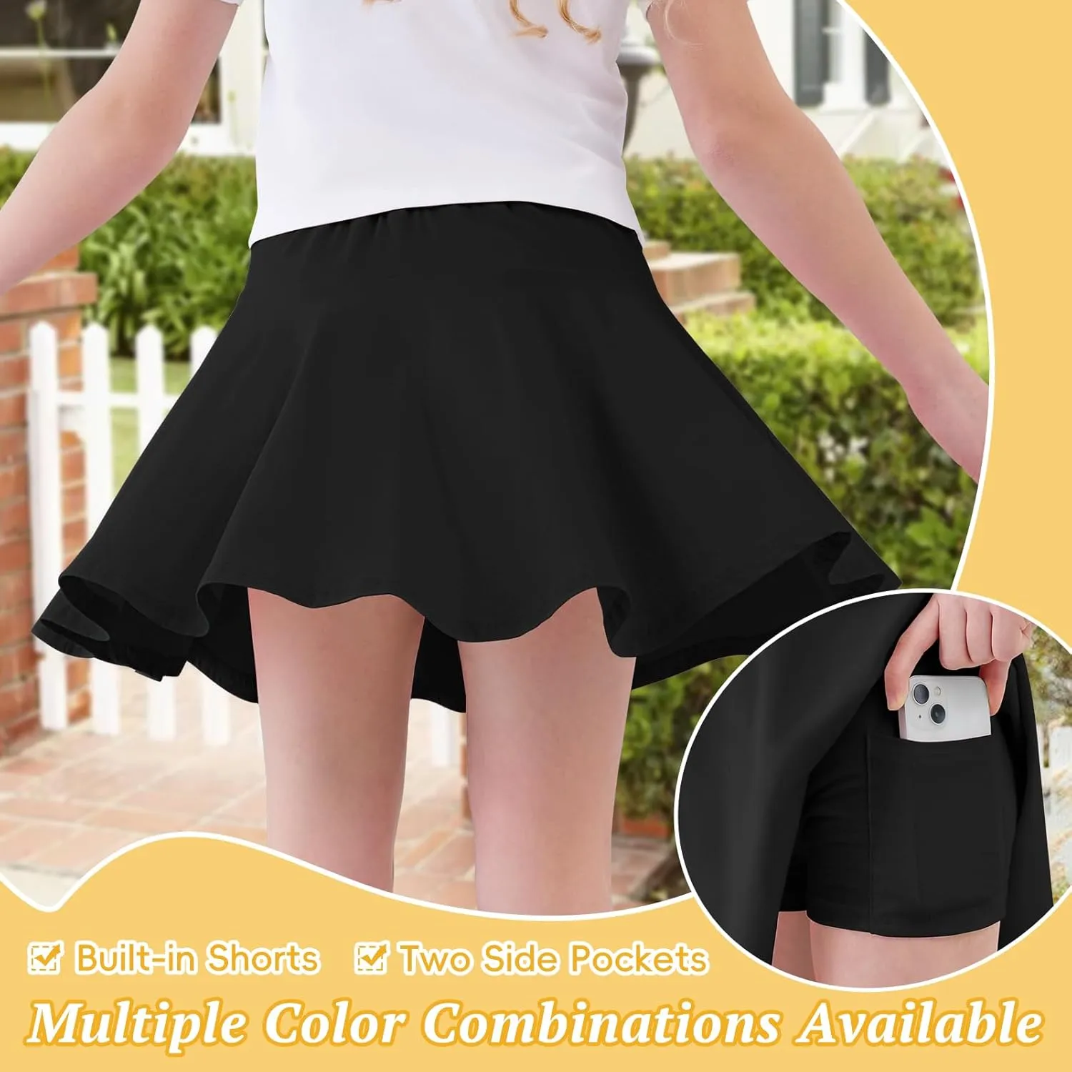 2 Pack Little Girls Tennis Skirt Skorts Built in Shorts Toddler Flowy Athletic Skirts Skorts for Girls with Pockets