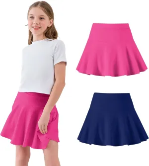 2 Pack Little Girls Tennis Skirt Skorts Built in Shorts Toddler Flowy Athletic Skirts Skorts for Girls with Pockets