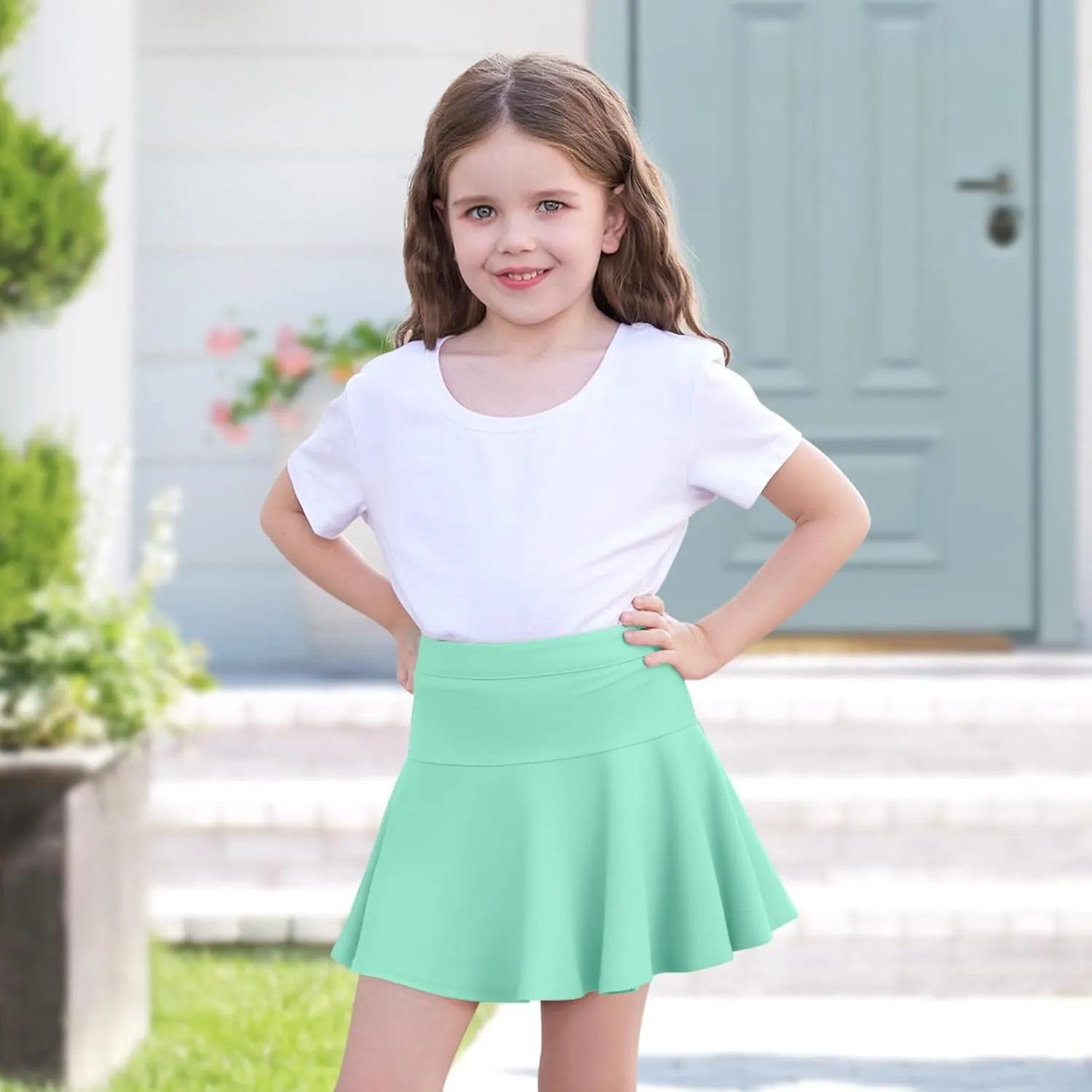 2 Pack Little Girls Tennis Skirt Skorts Built in Shorts Toddler Flowy Athletic Skirts Skorts for Girls with Pockets