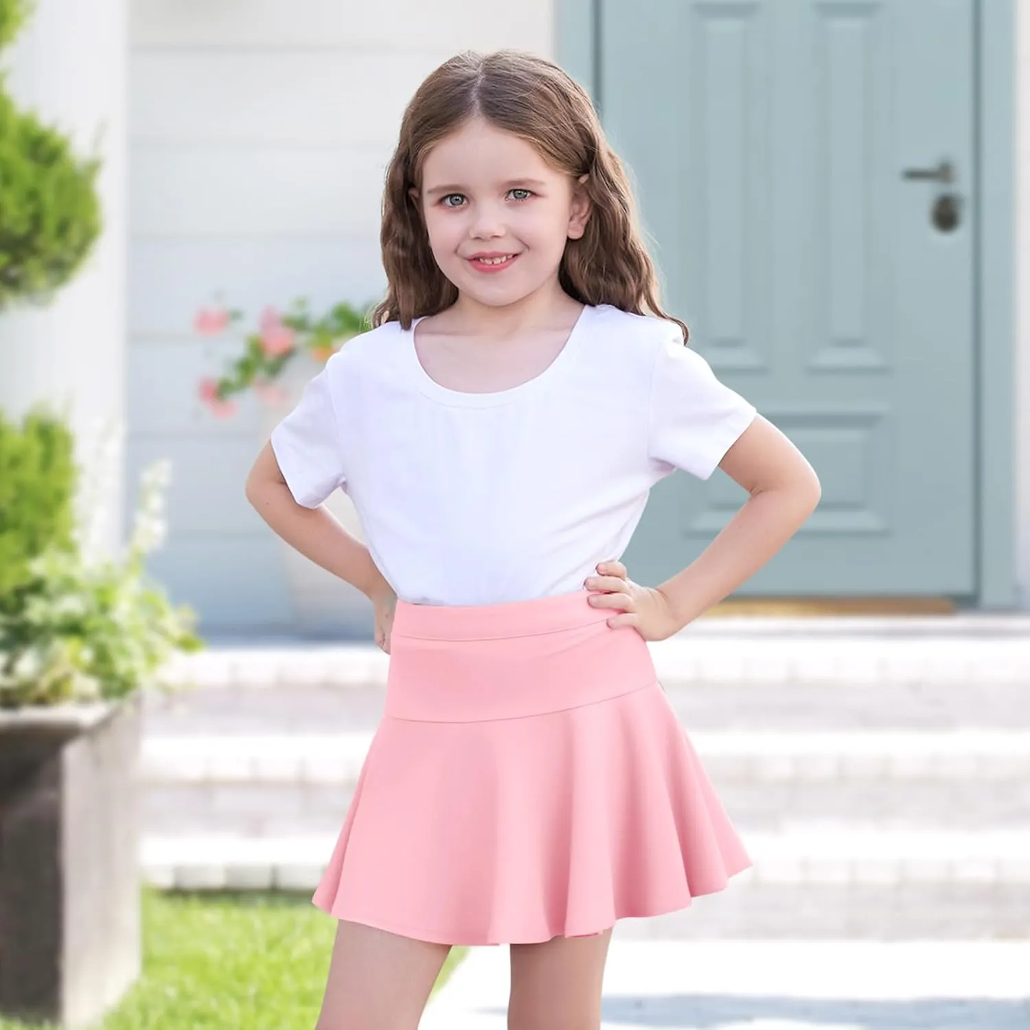 2 Pack Little Girls Tennis Skirt Skorts Built in Shorts Toddler Flowy Athletic Skirts Skorts for Girls with Pockets