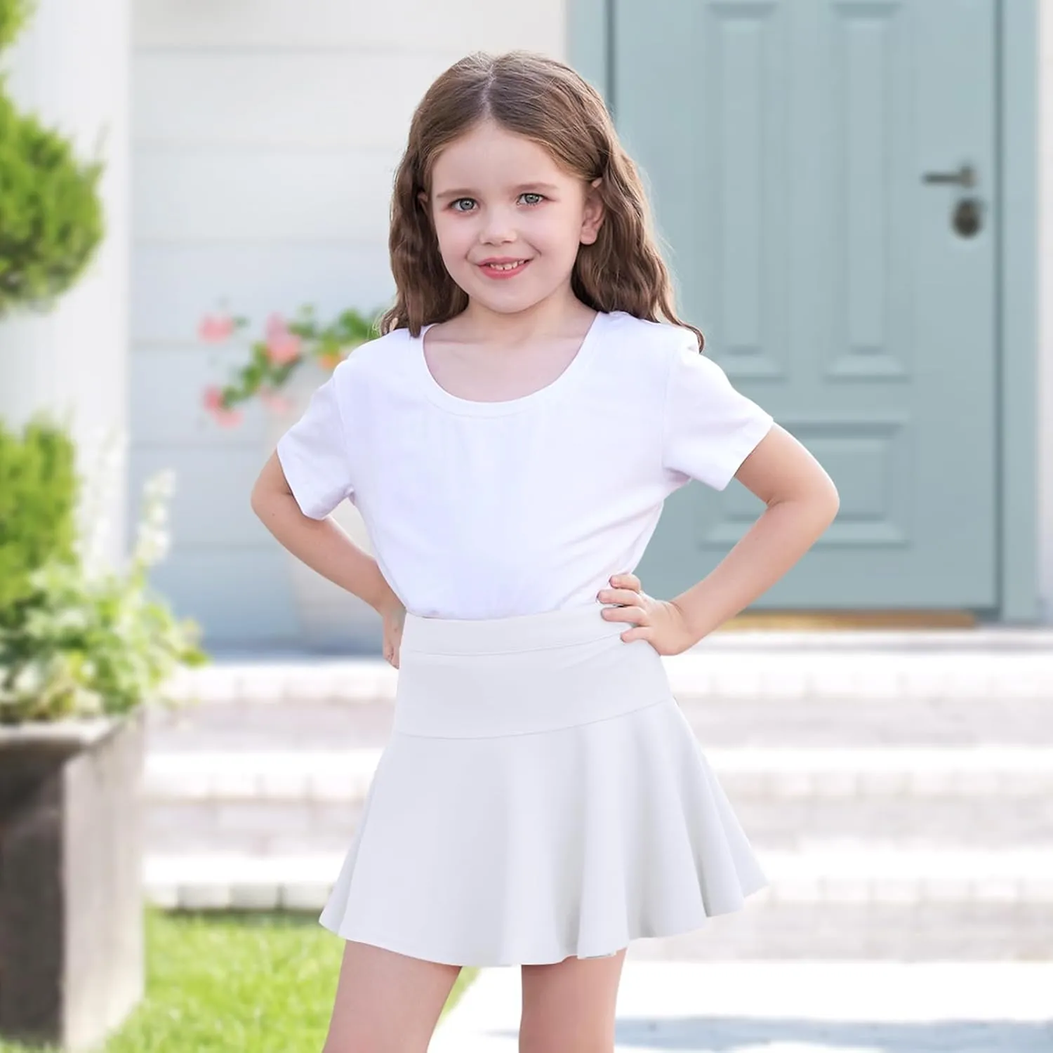 2 Pack Little Girls Tennis Skirt Skorts Built in Shorts Toddler Flowy Athletic Skirts Skorts for Girls with Pockets