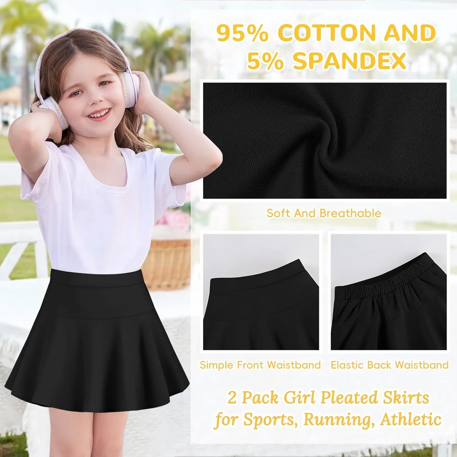 2 Pack Little Girls Tennis Skirt Skorts Built in Shorts Toddler Flowy Athletic Skirts Skorts for Girls with Pockets