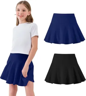 2 Pack Little Girls Tennis Skirt Skorts Built in Shorts Toddler Flowy Athletic Skirts Skorts for Girls with Pockets