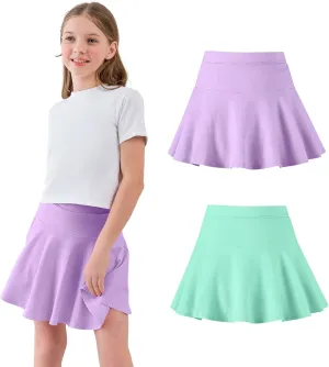 2 Pack Little Girls Tennis Skirt Skorts Built in Shorts Toddler Flowy Athletic Skirts Skorts for Girls with Pockets
