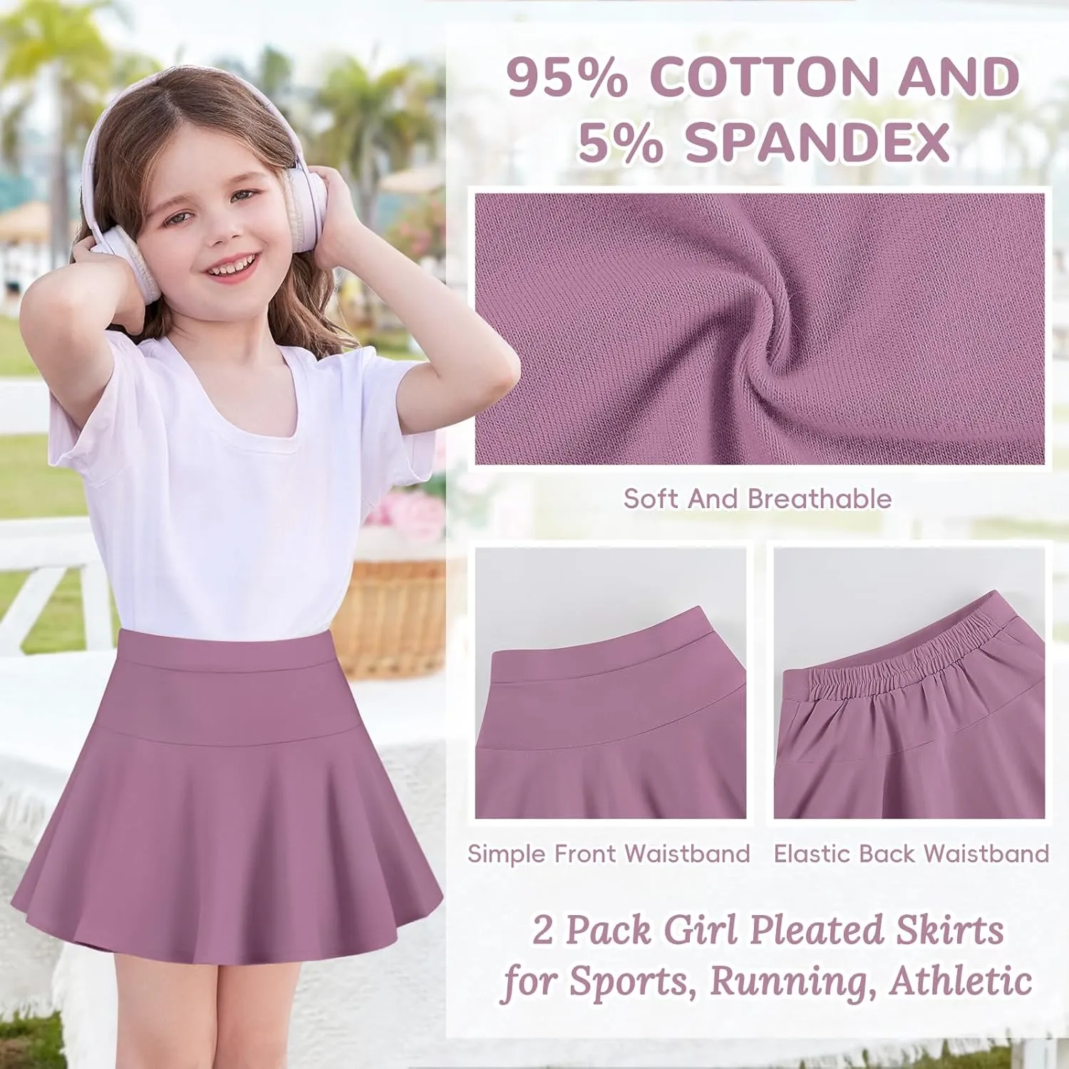 2 Pack Little Girls Tennis Skirt Skorts Built in Shorts Toddler Flowy Athletic Skirts Skorts for Girls with Pockets