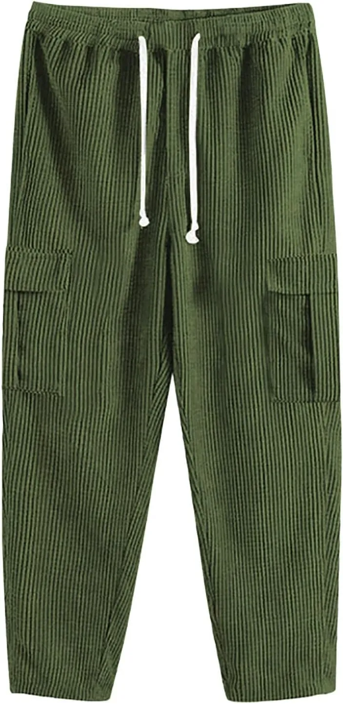 2023 Cargo Pants for Men, Mens Corduroy Trousers Stylish Casual Joggers Athletic Pant Loose Straight Sweatpants with Pockets