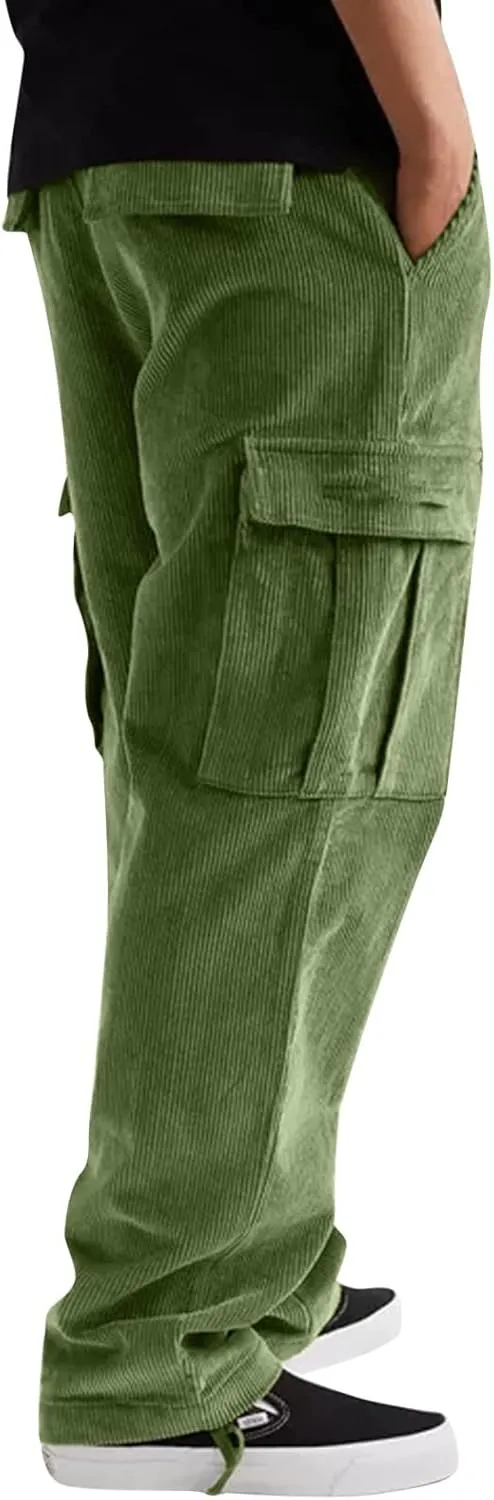 2023 Cargo Pants for Men, Mens Corduroy Trousers Stylish Casual Joggers Athletic Pant Loose Straight Sweatpants with Pockets