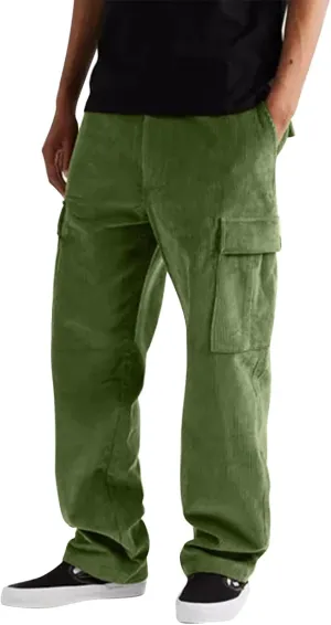 2023 Cargo Pants for Men, Mens Corduroy Trousers Stylish Casual Joggers Athletic Pant Loose Straight Sweatpants with Pockets