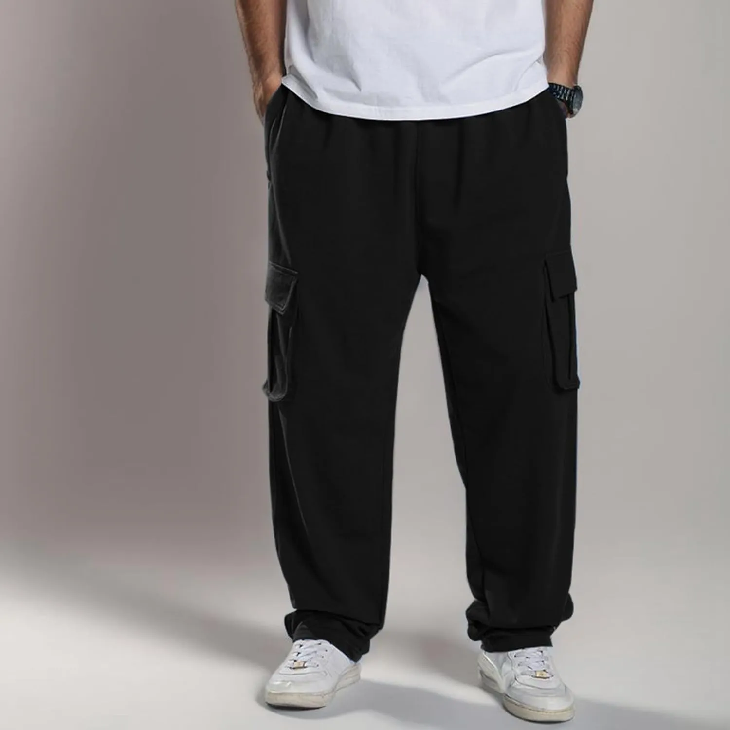 2023 Men's Cargo Pants Loose Sport Pants Plus Size Stylish Jogger Sweatpants Drawstring Hiking Outdoor Trousers with Pocket