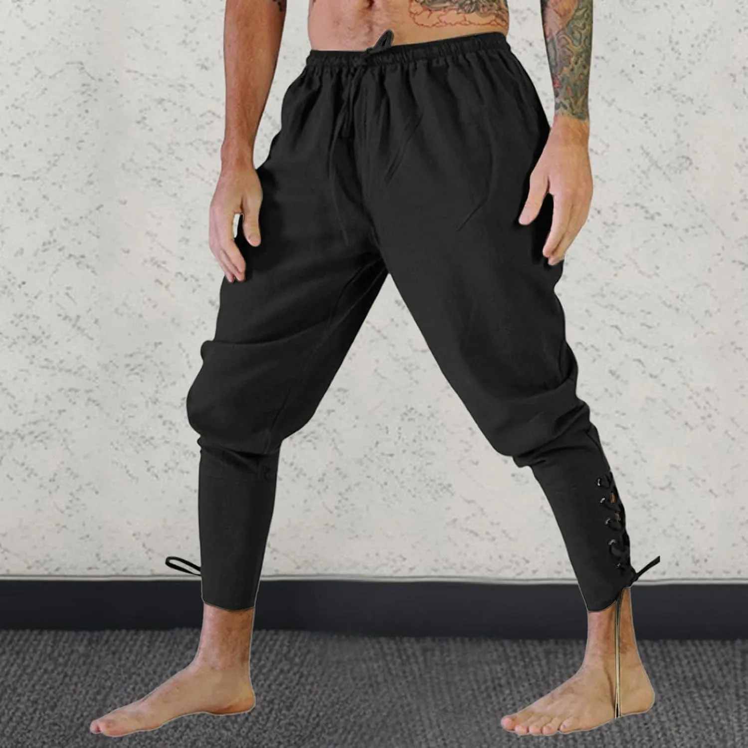 2023 Mens Halloween Pants Ankle Banded Renaissance Pants Medieval Pants Halloween Cosplay Costume Trousers with Drawstrings
