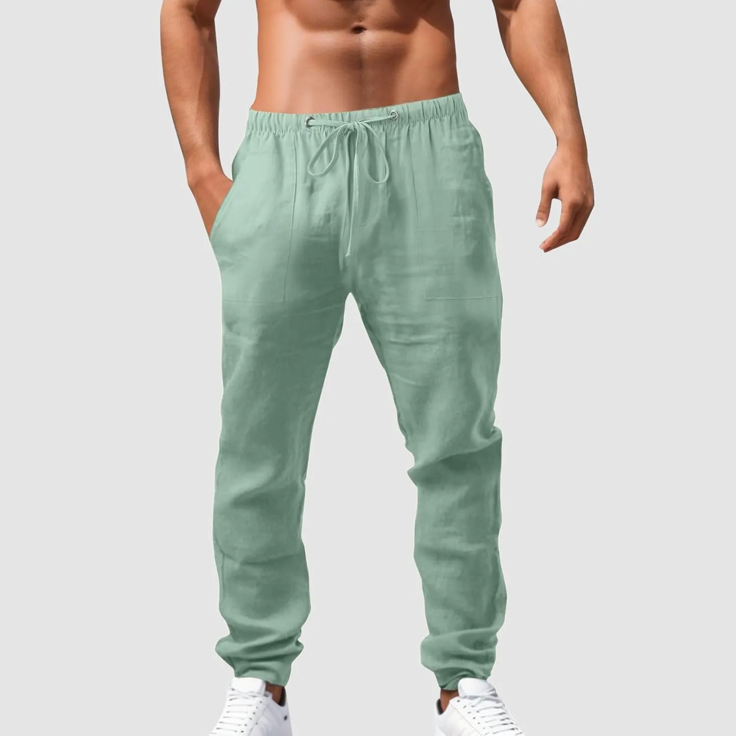 2023 Mens Linen Pants Casual Loose Lightweight Sweatpants Drawstring Elastic Waist Yoga Beach Trousers Breathable Joggers