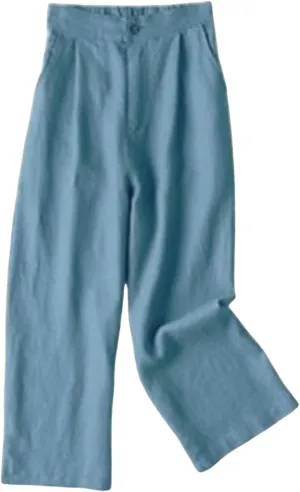 2025 Women Cotton Linen Trousers Elastic Forces Waisted Solid Color Trendy Casual Cropped Lounge Pants with Pockets