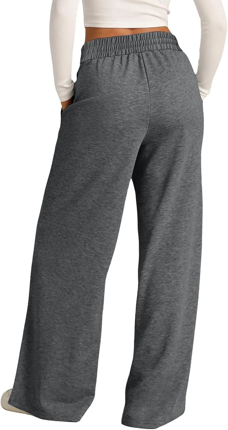 Aniywn Sweatpants Women Baggy Wide Leg Elastic Drawstring Straight Leg Lounge Pants Open Bottom High Waist Joggers Trouser