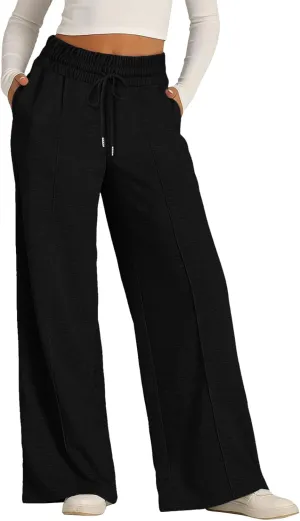 Aniywn Sweatpants Women Baggy Wide Leg Elastic Drawstring Straight Leg Lounge Pants Open Bottom High Waist Joggers Trouser