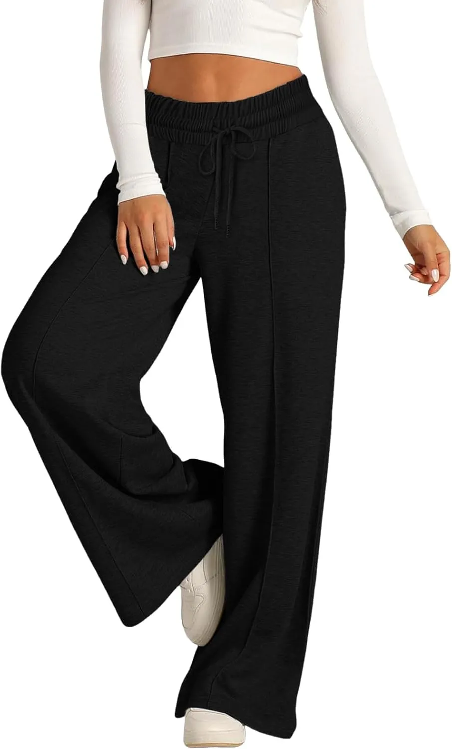 Aniywn Sweatpants Women Baggy Wide Leg Elastic Drawstring Straight Leg Lounge Pants Open Bottom High Waist Joggers Trouser