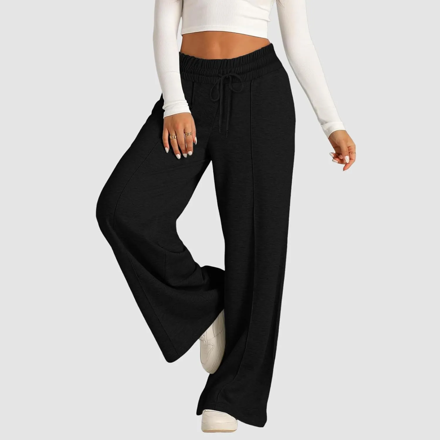Aniywn Sweatpants Women Baggy Wide Leg Elastic Drawstring Straight Leg Lounge Pants Open Bottom High Waist Joggers Trouser