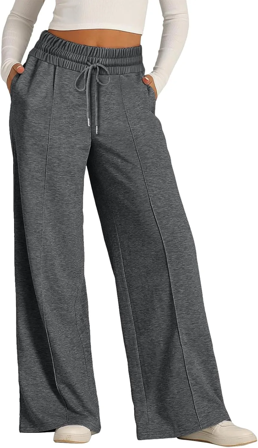Aniywn Sweatpants Women Baggy Wide Leg Elastic Drawstring Straight Leg Lounge Pants Open Bottom High Waist Joggers Trouser