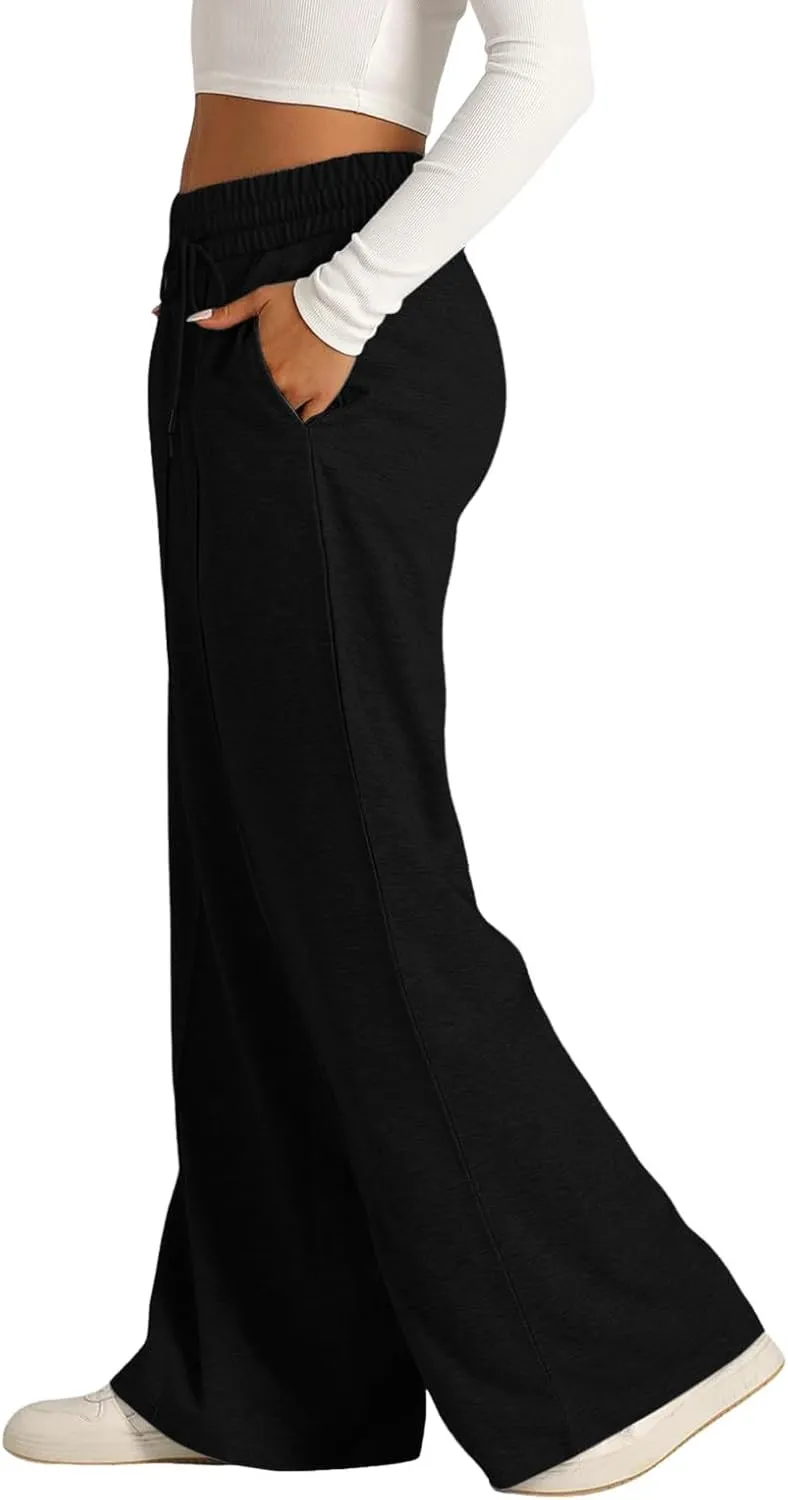 Aniywn Sweatpants Women Baggy Wide Leg Elastic Drawstring Straight Leg Lounge Pants Open Bottom High Waist Joggers Trouser