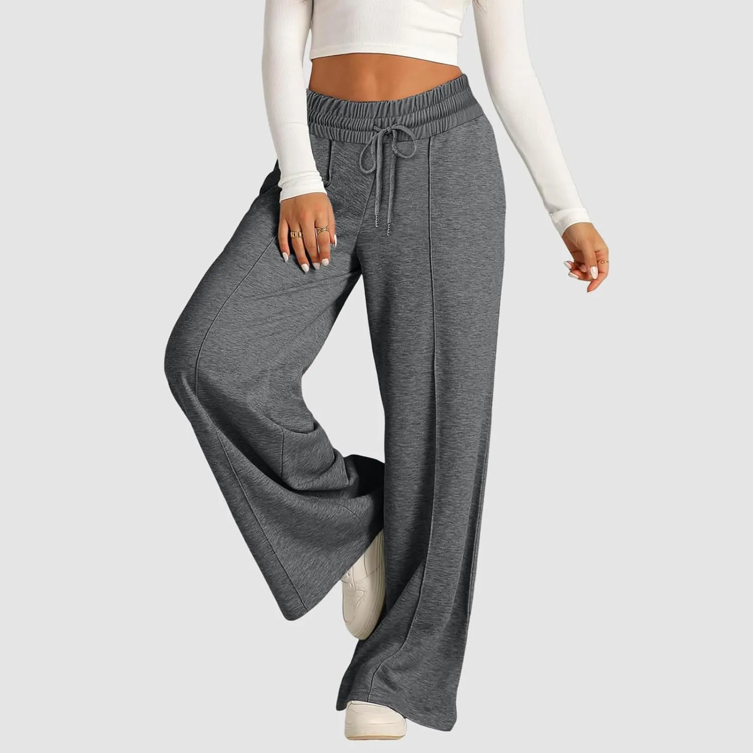 Aniywn Sweatpants Women Baggy Wide Leg Elastic Drawstring Straight Leg Lounge Pants Open Bottom High Waist Joggers Trouser