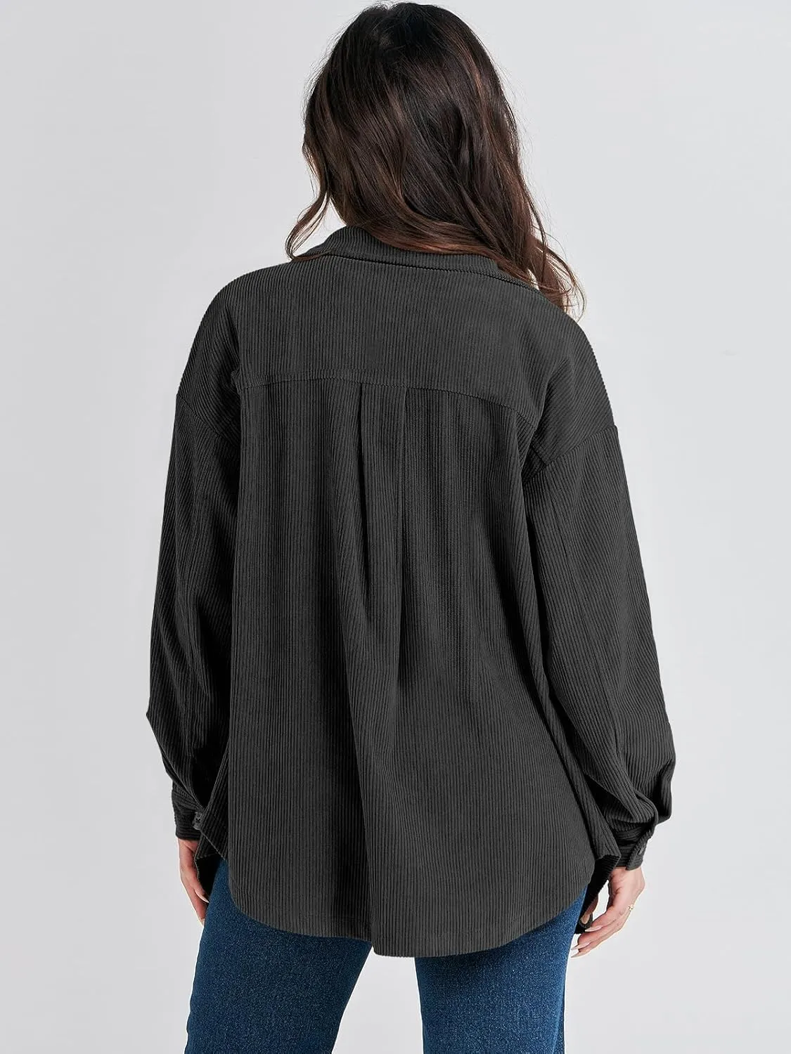 ANRABESS Womens Corduroy Shacket Button Down Shirts Oversized Long Sleeve Casual Cardigan Jacket 2025 Fall Fashion Clothes