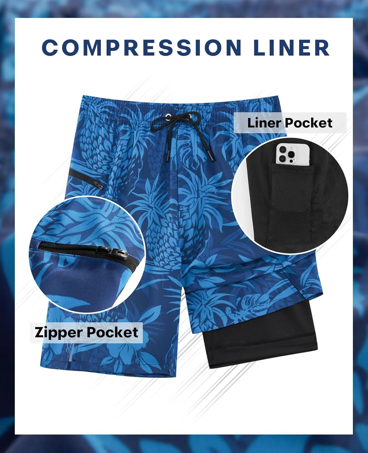 APTRO 2 in 1 Men's Swim Trunks 9" with Zipper Pockets Bathing Suit Built-in Board Shorts Swimwear Long Shorts