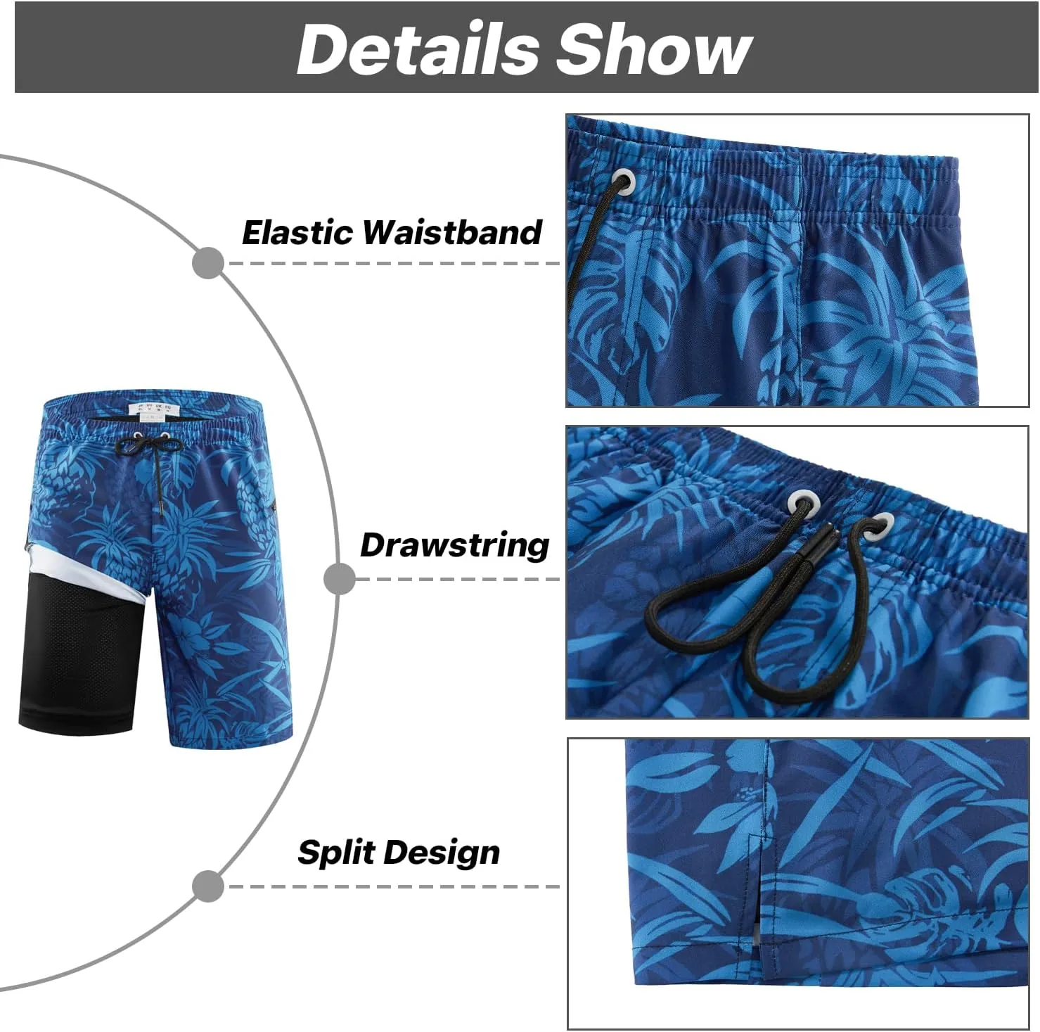 APTRO 2 in 1 Men's Swim Trunks 9" with Zipper Pockets Bathing Suit Built-in Board Shorts Swimwear Long Shorts