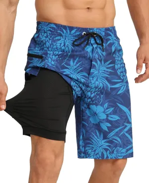 APTRO 2 in 1 Men's Swim Trunks 9" with Zipper Pockets Bathing Suit Built-in Board Shorts Swimwear Long Shorts