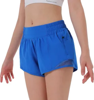 Aurefin Girls Athletic Shorts, Lightweight Running Shorts for Teen Girls Kids Sports Active Short with Zip Pocket and Elastic