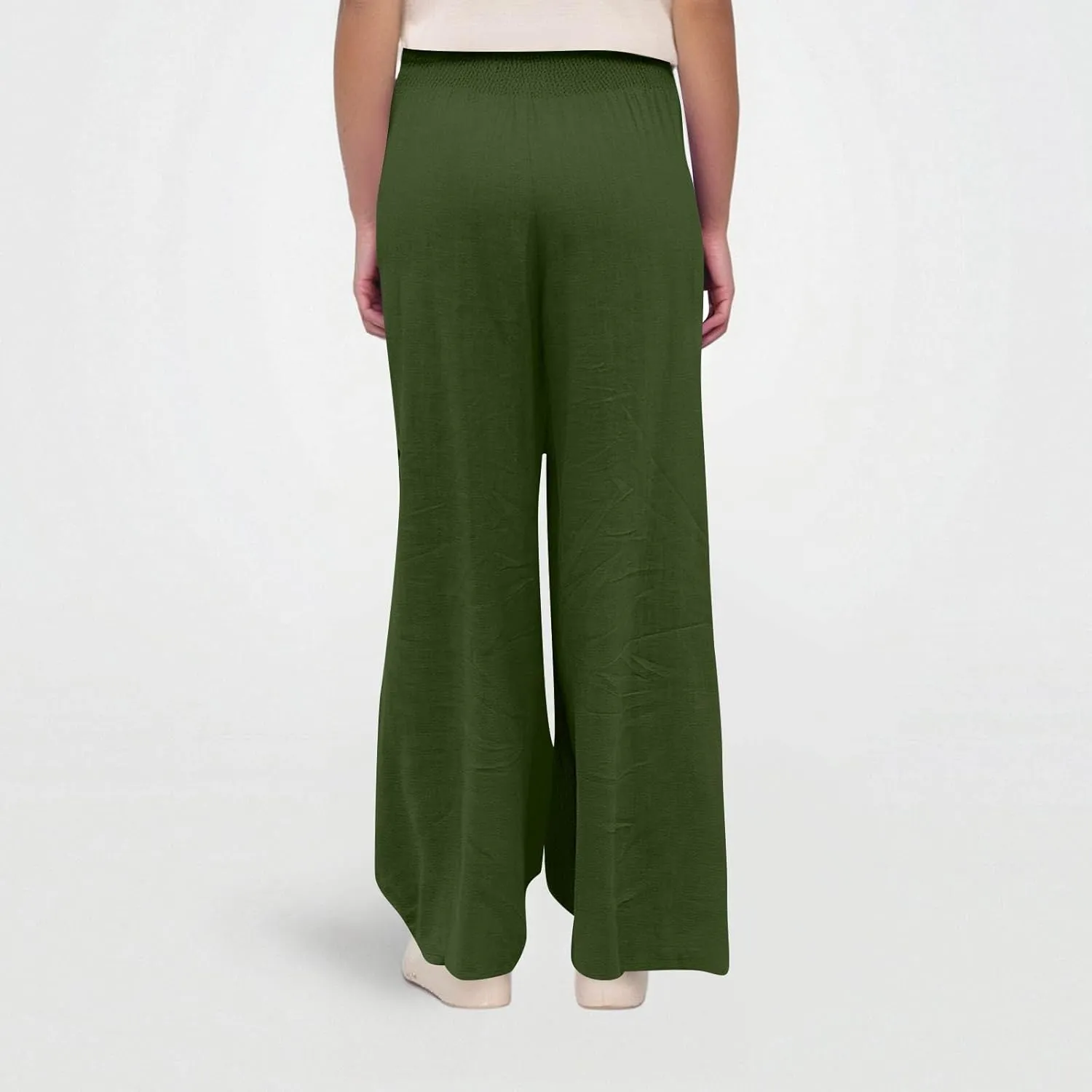 Baggy Linen Pants Women Summer High Waisted Wide Leg Palazzo Pants Smocked Pant Lounge Work Trousers with Pockets