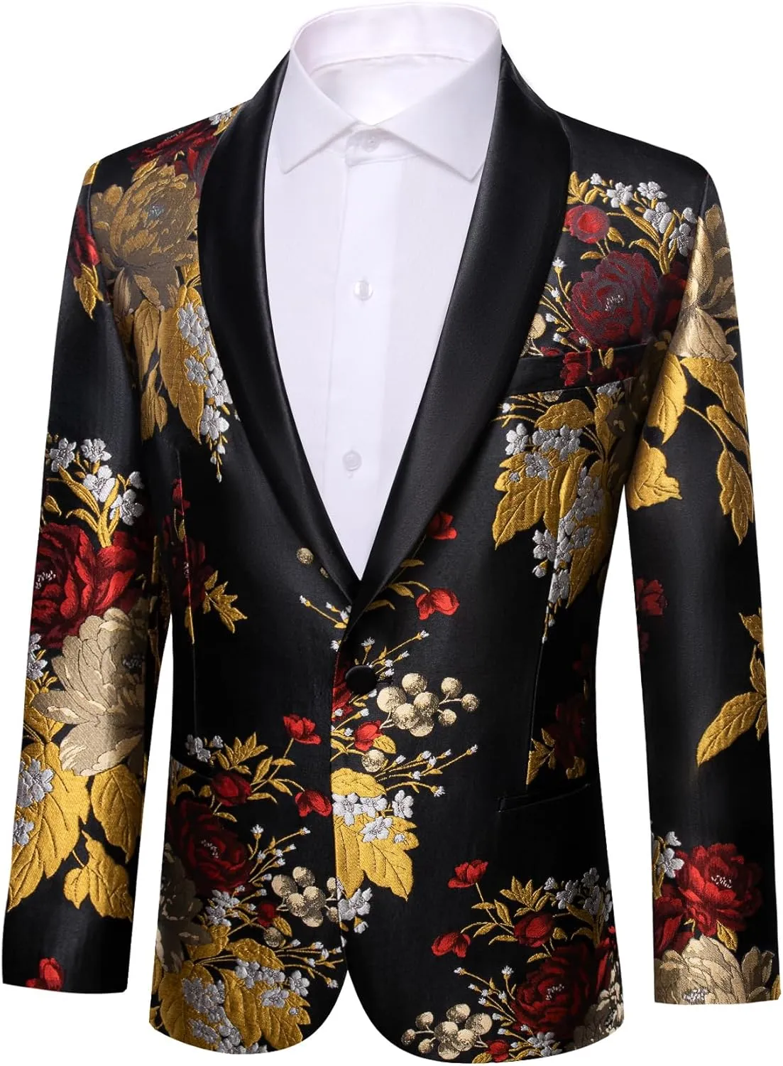 Barry. Wang Men's Sport Coats & Blazers Flower Suit Jacket 1 Button Paisley Tuxedo Mardi Gras Carnival Parade Gift