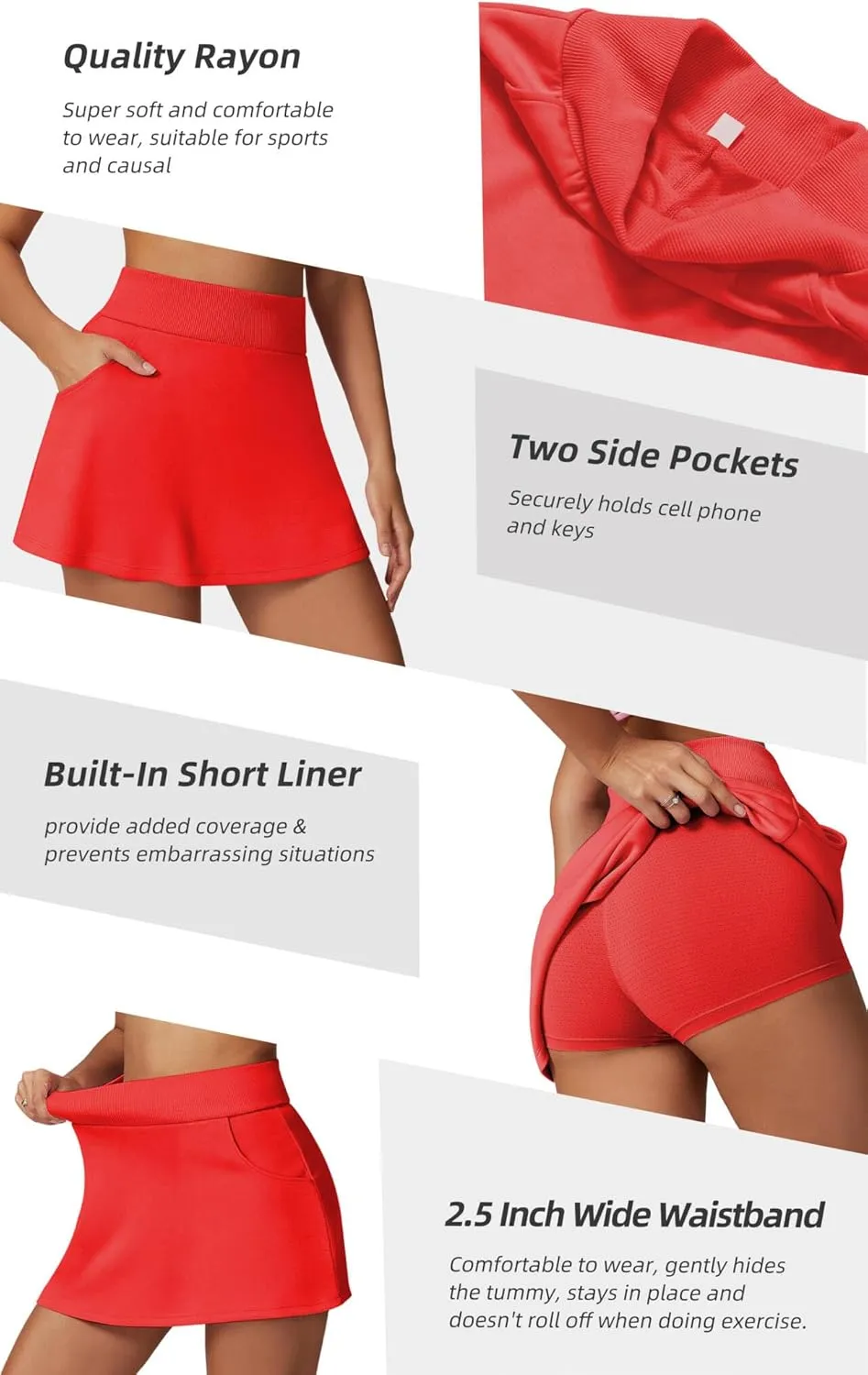 Betaven Golf Skirts for Women with Shorts Pockets A-Line High Waisted Skirt Mini Casual Athletic Tennis Skort