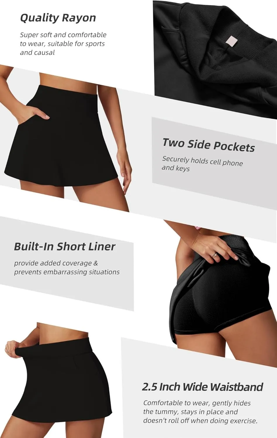 Betaven Golf Skirts for Women with Shorts Pockets A-Line High Waisted Skirt Mini Casual Athletic Tennis Skort