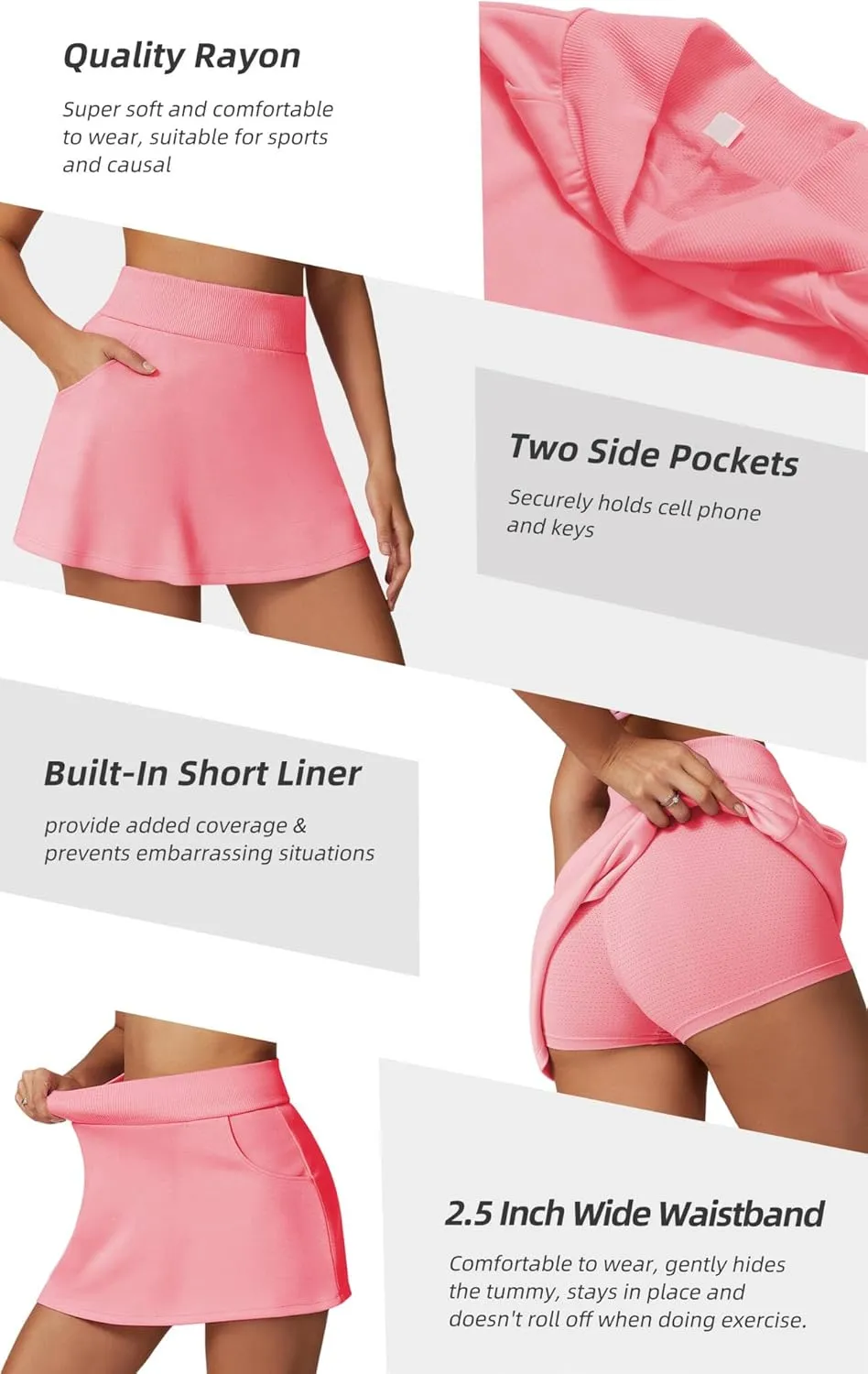 Betaven Golf Skirts for Women with Shorts Pockets A-Line High Waisted Skirt Mini Casual Athletic Tennis Skort