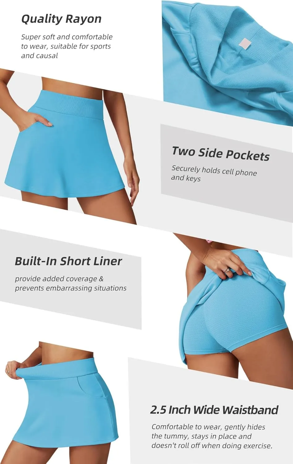 Betaven Golf Skirts for Women with Shorts Pockets A-Line High Waisted Skirt Mini Casual Athletic Tennis Skort