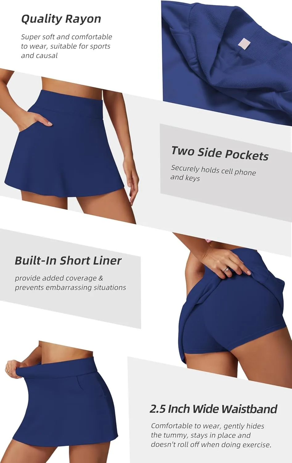 Betaven Golf Skirts for Women with Shorts Pockets A-Line High Waisted Skirt Mini Casual Athletic Tennis Skort