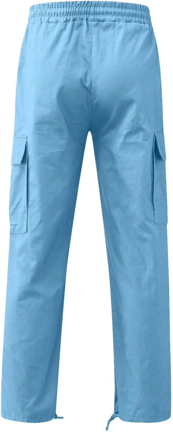 Big and Tall Sweatpants for Men Sports Hiking Work Pants Men's Hip Hop Harem Pants Joggers Linen Drawstring Elastic