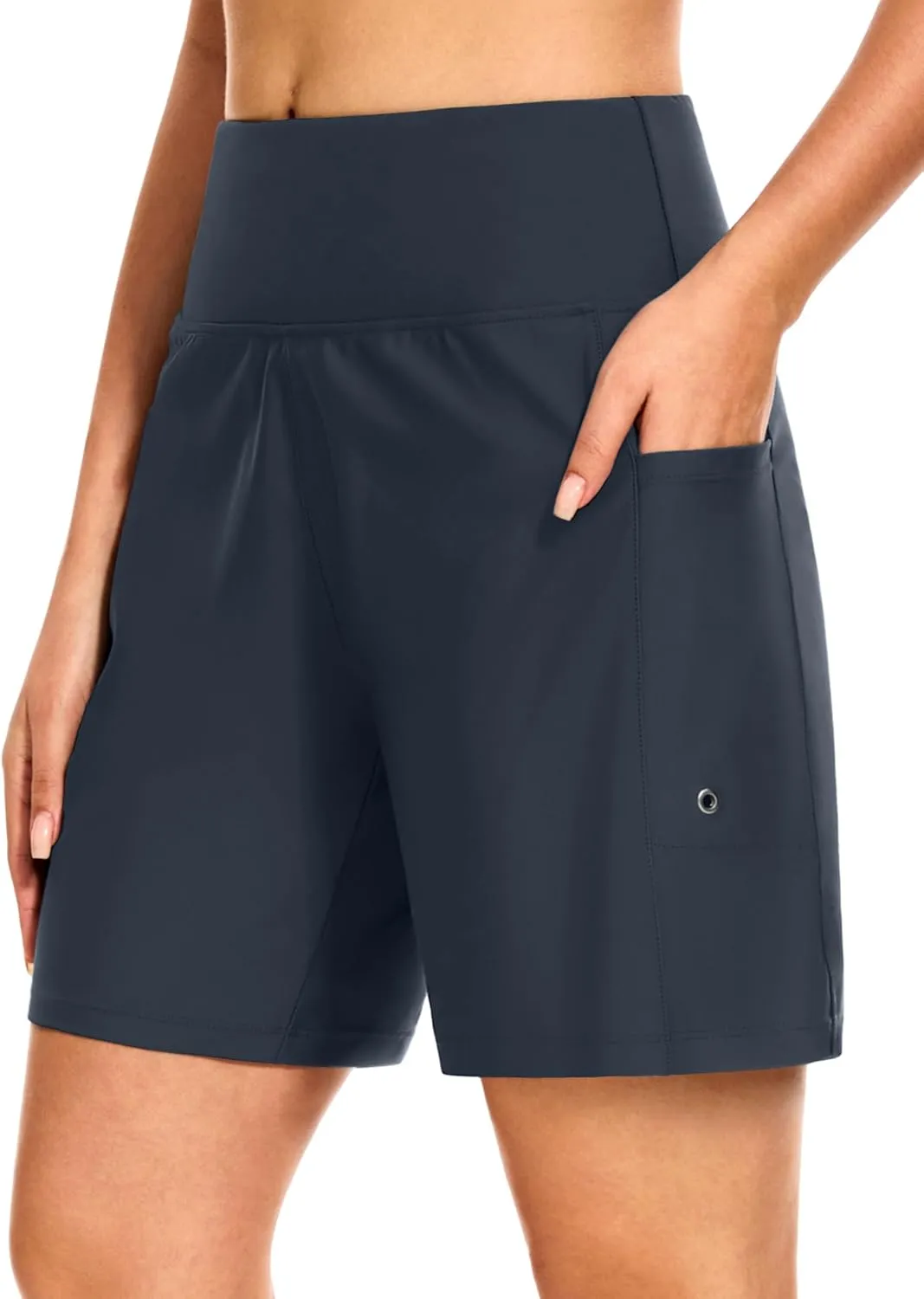 Blouty Women's 7" Long Swim Board Shorts with Pockets Liner High Waisted Quick Dry Beach Swimming Shorts for Women