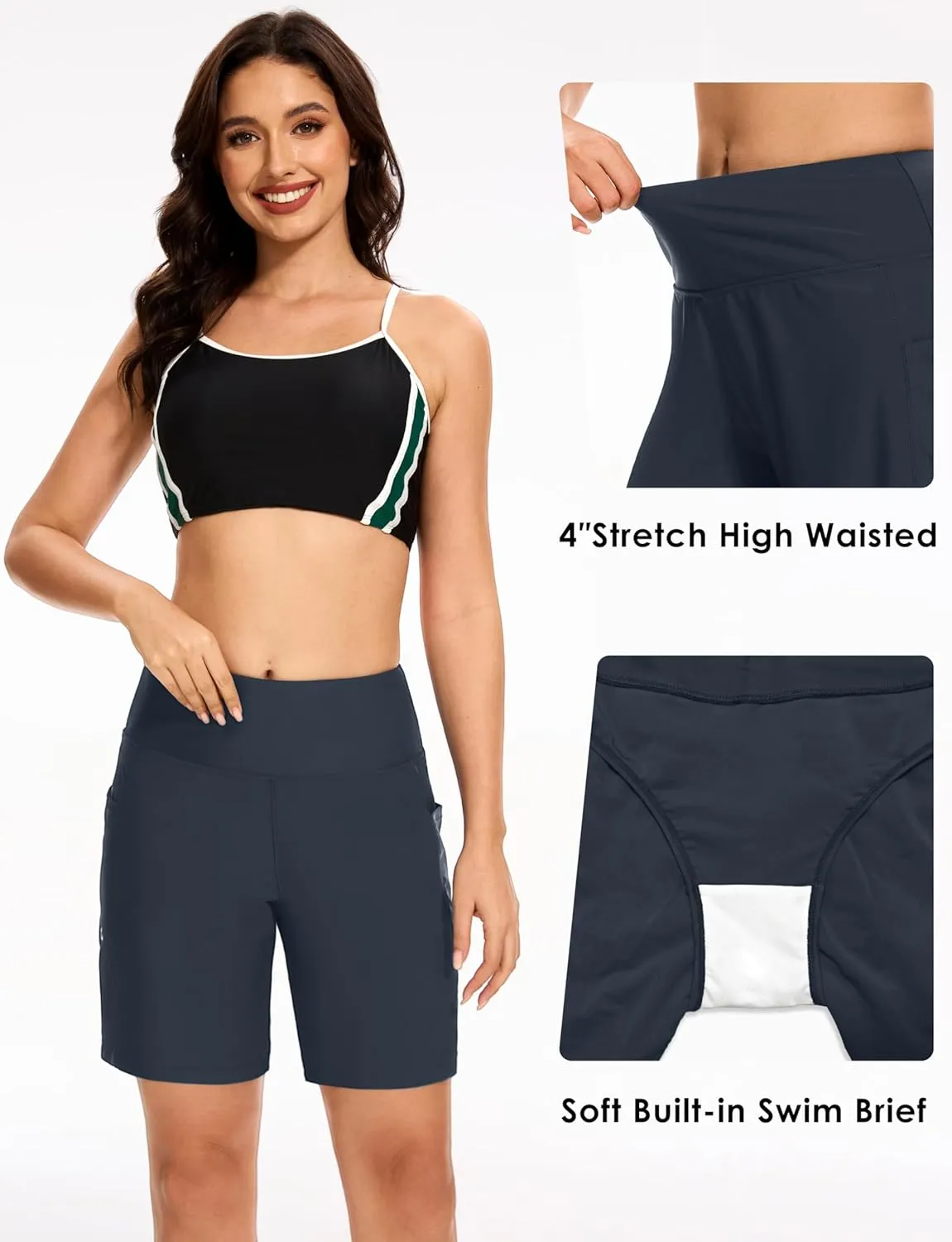 Blouty Women's 7" Long Swim Board Shorts with Pockets Liner High Waisted Quick Dry Beach Swimming Shorts for Women