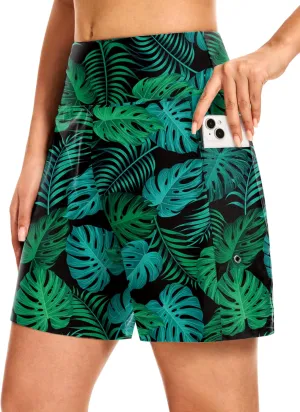 Blouty Women's 7" Long Swim Board Shorts with Pockets Liner High Waisted Quick Dry Beach Swimming Shorts for Women